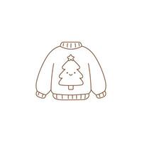doodle of ugly Christmas sweater with Xmas tree. Simple festive design with hand-drawn holiday style vector