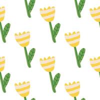 Seamless pattern with abstract yellow flowers. Simple and minimal floral design in modern style vector