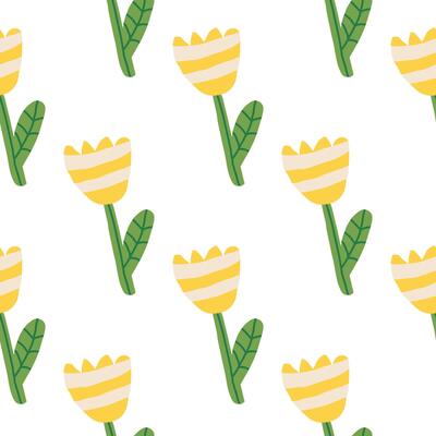 Seamless pattern with abstract yellow flowers. Simple and minimal floral design in modern style