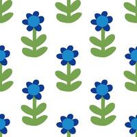 Seamless pattern with abstract blue flowers. Retro minimal style with basic floral shapes vector