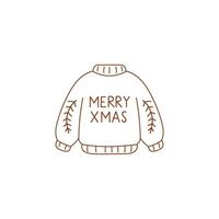 A Christmas sweater with Merry Xmas written on it. The pullover is drawn in a simple style vector