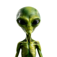 Captivating portrait of an intriguing otherworldly green alien humanoid figure with expressive features and a pensive curious expression png