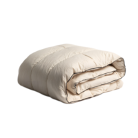 A soft fluffy white comforter or duvet cover resting on a plain bright background creating a sense of serenity and relaxation png