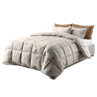 Soft plush white bedding including a duvet pillows and sheets creating a serene and relaxing atmosphere in a minimalist bedroom interior png