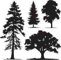 Four Different Tree Types Isolated on White Background Silhouette eps vector