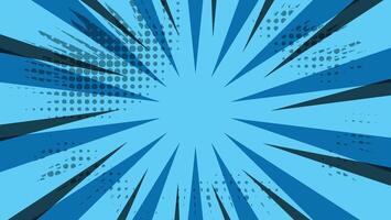 abstract blue comic background with rays and graphic dots vector
