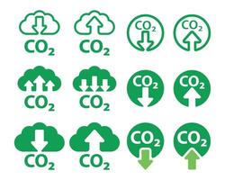 Carbon Footprint Reduction Icon. Green CO2 Emission Symbol with Up and Down Levels vector