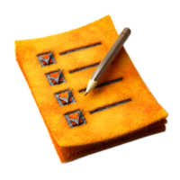A yellow clipboard with a checklist or to do list and a pen representing organization planning and productivity in a business or office setting png