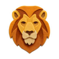 A detailed and lifelike icon depicting the powerful noble head of a lion crafted from soft textured felt material and isolated on a plain background png