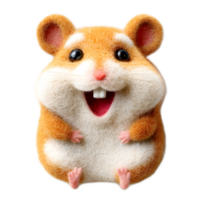Closeup portrait of a cute happy looking hamster made of soft orange and white felt material against a plain background png