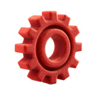 A red felt gear shaped icon symbolizing the settings or of an industrial mechanical or digital process or system png