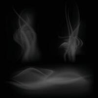 Set of realistic smoke effects on dark background vector