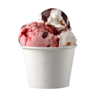 A vibrant scoop of creamy flavorful ice cream nestled within a simple white paper cup against a plain background creating a focus on the frozen treat png