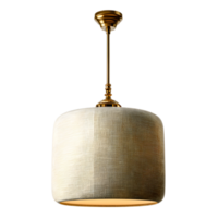 A sophisticated brass pendant light fixture with a warm neutral linen shade creating a cozy and inviting ambiance in any interior space png