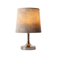 A simple and elegant table lamp with a neutral colored fabric shade providing a warm and cozy illumination for any bedroom or living space png
