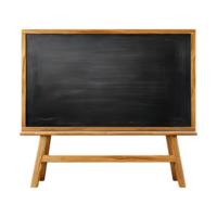 Blank black chalkboard displayed on a wooden easel ready for writing or drawing lessons in an educational setting png