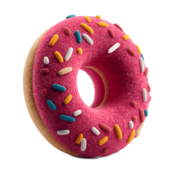 un' delizioso appena al forno ciambella nel un' vivace rosa colore ornato con un' giocoso Vettore di multicolore spruzzatori la creazione di un' visivamente attraente e indulgente trattare png