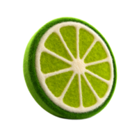 Visually striking 3D render of a stylized lime slice made from soft textured felt material against a clean isolated background png