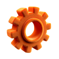 Vibrant orange felt gear icon symbolizing the intricate settings involved in industrial processes and technological systems png