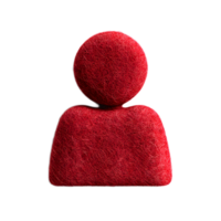 A minimalist three dimensional rendering of a simplified abstract icon representing a user or person created using a textured felt material in a vibrant red color png