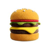 A minimalist abstract 3D rendered icon of a classic hamburger made from colorful felt material png