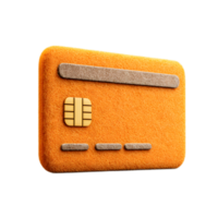 A 3D rendering of a stylized credit card icon created using a warm orange colored felt material conveying a tactile and textured aesthetic png