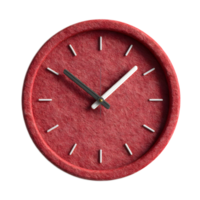 A simple and modern analog clock with a textured red felt body designed for minimalist home or office decor png