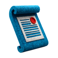 Abstract digital document icon formed from textured blue felt representing organization information management and modern business applications png