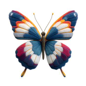 visivamente Impressionante tre dimensionale provato farfalla con intricato colorato modelli e un' morbido dimensionale struttura png