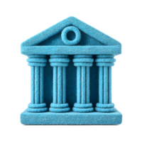 3d Renderização do uma minimalista texturizado ícone representando uma clássico banco construção com colunas e uma frontão dentro uma vibrante azul cor png