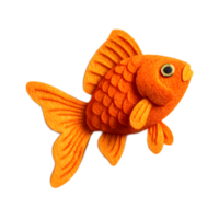 A brightly colored soft and fluffy plush toy in the shape of a vibrant orange goldfish crafted from felt material png