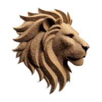 A detailed three dimensional sculpture of a lion s head crafted from textured felt material with intricate design elements png