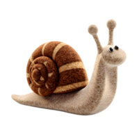 A delightful and whimsical plush snail figure crafted from soft textured felt material with a coiled shell and expressive eyes and antenna png