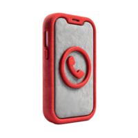 A digital 3D rendering of a stylized phone communication icon made of red felt highlighting the modern and minimalist design png