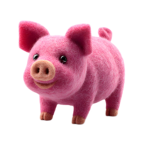 A charming and whimsical plush toy made of soft pink felt material featuring a friendly and playful pig with a cute expression and detailed features png
