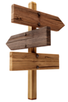 A rustic wooden signpost with several arrow shaped wooden planks pointing in different directions indicating choices and paths for and travel png
