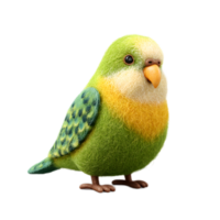 A detailed 3D rendering of a colorful parakeet icon crafted from vibrant felt material png