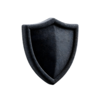 A 3D rendered monochrome shield shaped icon representing security privacy and protection in the digital or cyber realm png