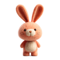 A charming plush rabbit made of soft fuzzy felt material rendered in a 3D digital png