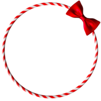 Festive candy cane frame with red bow, perfect for adding cheerful touch to holiday decorations or greeting cards. Ideal for Christmas-themed projects and celebrations. On transparent background. png
