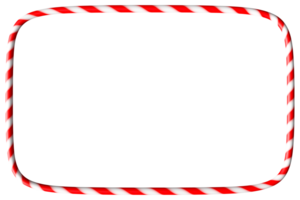 Christmas candy cane frame features classic red white stripes, creating festive border ideal for displaying holiday memories, advertising. Perfect for themed projects. On transparent background. png