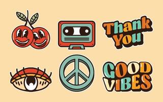 Retro sticker 70's design set vector