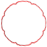 Bright red and white candy cane elements create circular frame, ideal for adding holiday cheer to greeting cards, invitations, festive decorations for Christmas. Isolated on transparent background. png