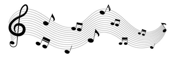 Music notes icon. Wave of music melody black design notes with clef on a white background. Simple illustration. vector