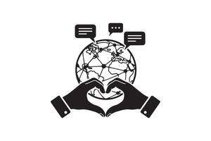 Global Communication Heart Hands Digital Communication World vector