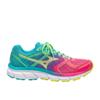 Colorful athletic running shoe with vibrant mesh design and comfortable sole png