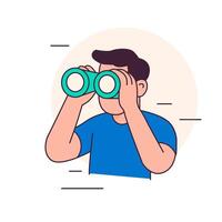 Man looking through binoculars. Exploration and search concept. vector