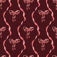 Coquette Bows, Vintage ribbon, seamless Pattern. Pink red satin bow knots Damask Print for Valentine vector