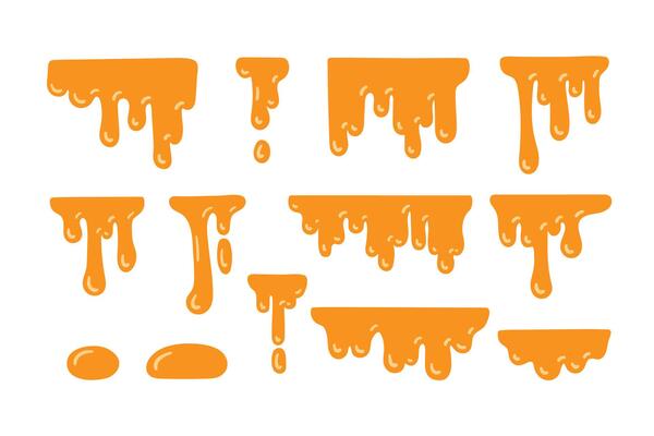 melted Honey dripping set. Sticky sweet dripping spot, flowing sugar syrup, oil, viscous liquid