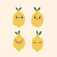 Cute fruit Lemon Character Design set, Lemon Icon Illustration vector